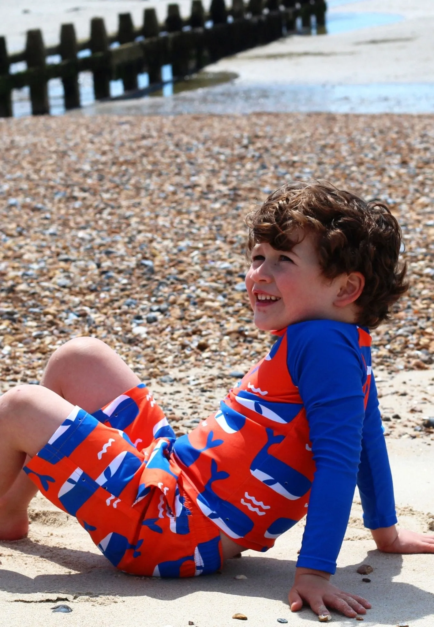 Whale Waves Print Kids' Swim Shorts