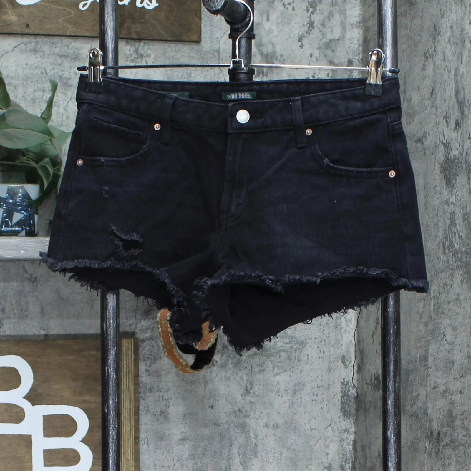 Wild Fable Womens Denim Distressed Low Rise Shorts Black 4