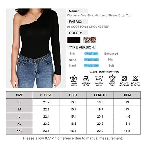 Women's One Shoulder Long Sleeve Crop Top (Black)
