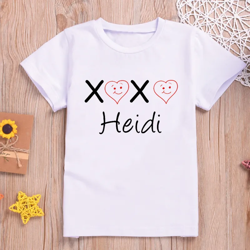 XoXo Smiling Hearts Personalised Name Kids T-shirt and Baby Vest