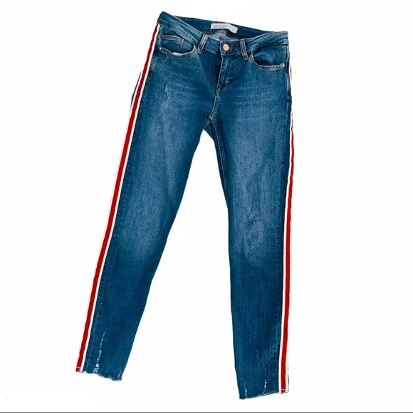Zara Vintage Sports Side 3-Stripes Skinny Leggings Jeans