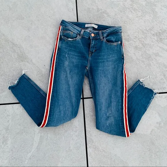 Zara Vintage Sports Side 3-Stripes Skinny Leggings Jeans